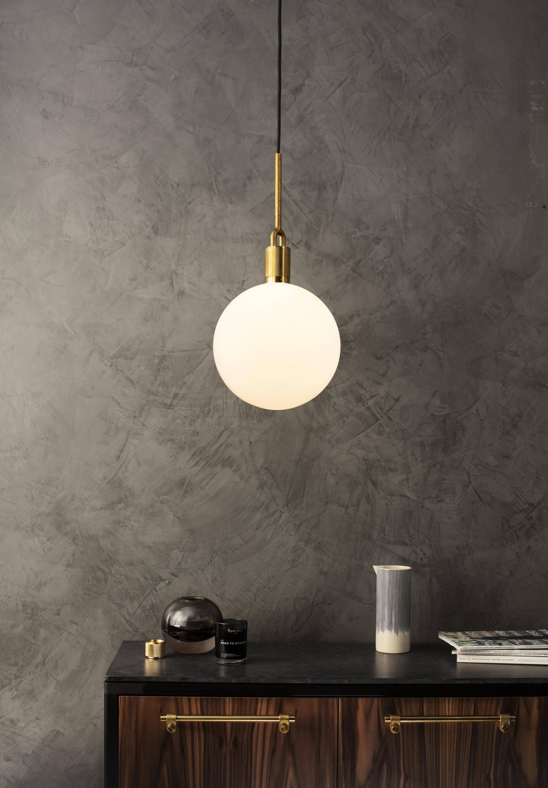 FORKED PENDANT / LINEAR / GLOBE / OPAL / LARGE / BRASS - Image 2