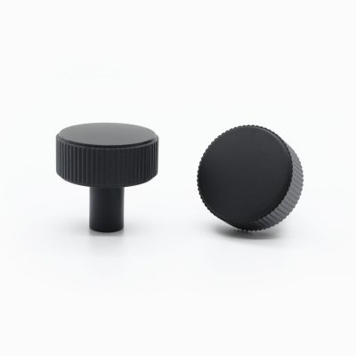 Two Matte Black Hapny Ribbed knobs