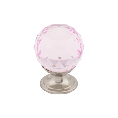 Pink Crystal 1 1/8" Diameter Round Knob - Brushed Satin Nickel