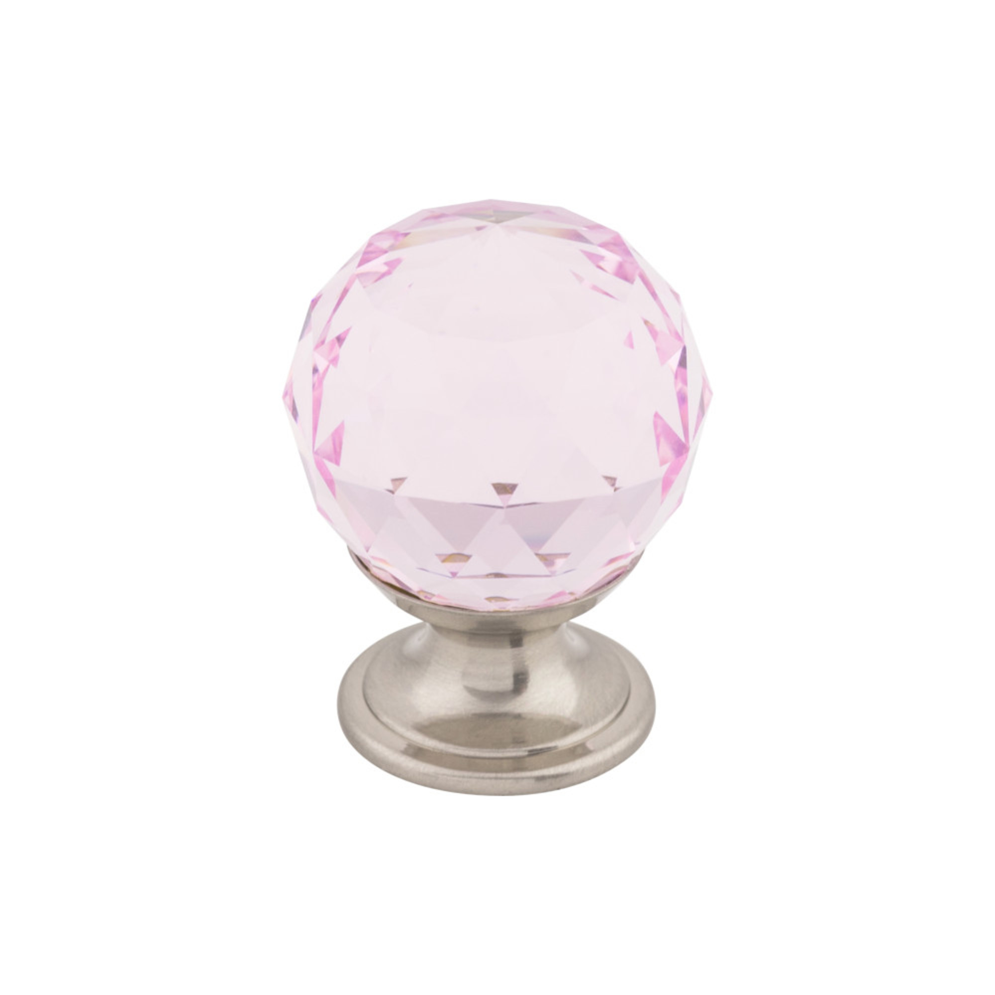 Pink Crystal 1 1/8" Diameter Round Knob - Brushed Satin Nickel