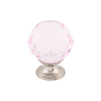 Pink Crystal 1 3/8" Diameter Round Knob - Brushed Satin Nickel