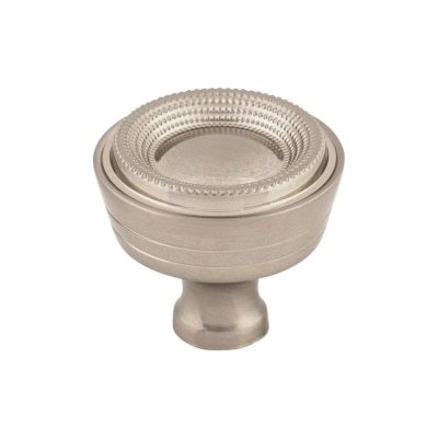Beaded 1 5/16" Diameter Round Knob - Brushed Satin Nickel