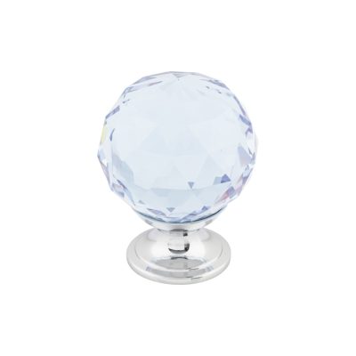 Light Blue Crystal 1 3/8" Diameter Round Knob - Polished Chrome