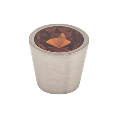 Wine Crystal Center 13/16" Diameter Round Knob - Brushed Satin Nickel