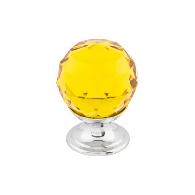 Amber Crystal 1 1/8" Diameter Round Knob - Polished Chrome