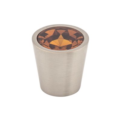 Wine Crystal Center 1 1/16" Diameter Round Knob - Brushed Satin Nickel