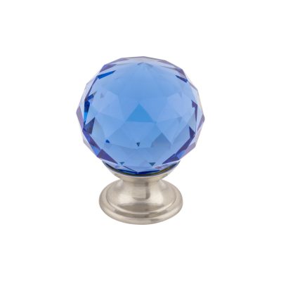 Blue Crystal 1 3/8" Diameter Round Knob - Brushed Satin Nickel