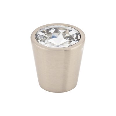 Clear Crystal Center 1 1/16" Diameter Round Knob - Brushed Satin Nickel