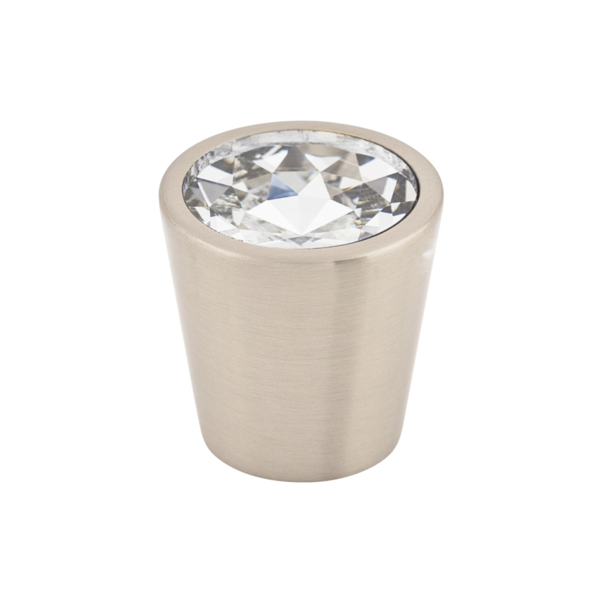 Clear Crystal Center 1 1/16" Diameter Round Knob - Brushed Satin Nickel