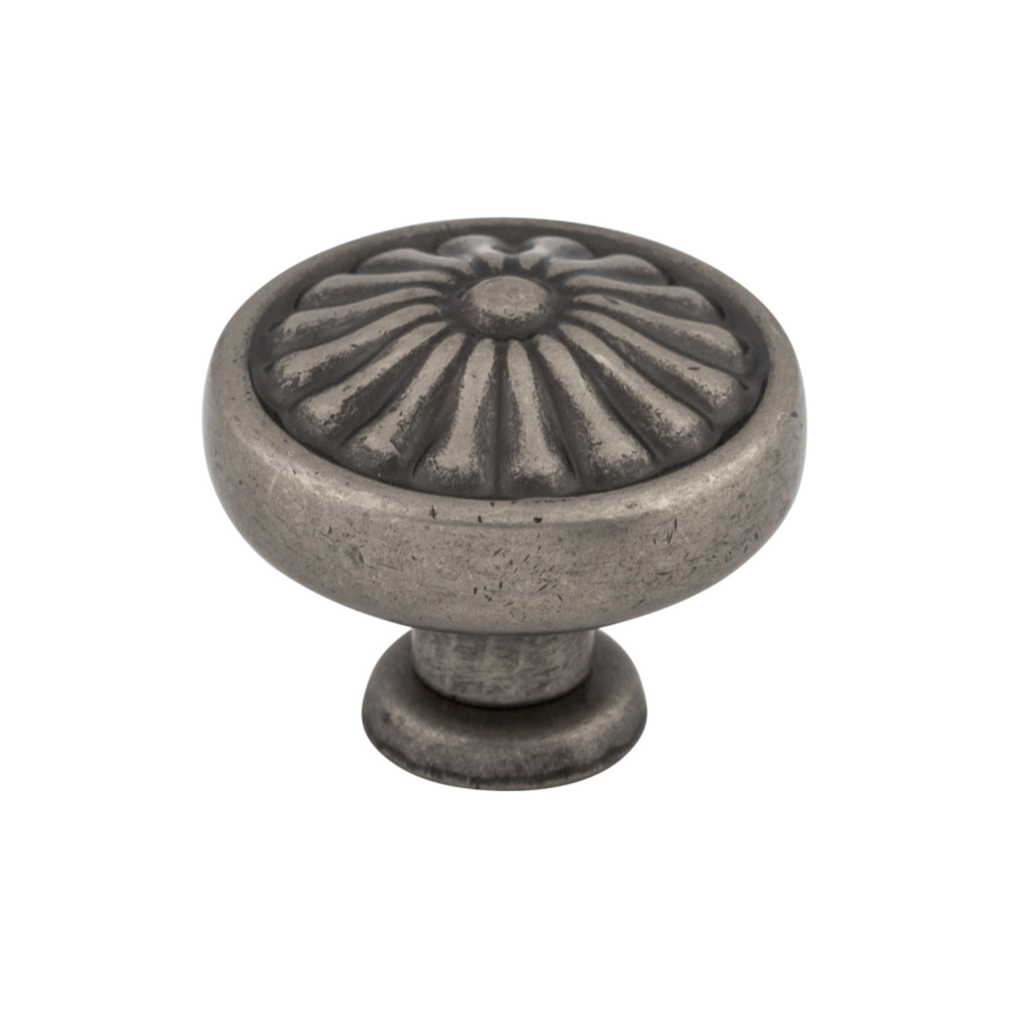 Flower 1 1/4" Diameter Round Knob - Pewter Antique