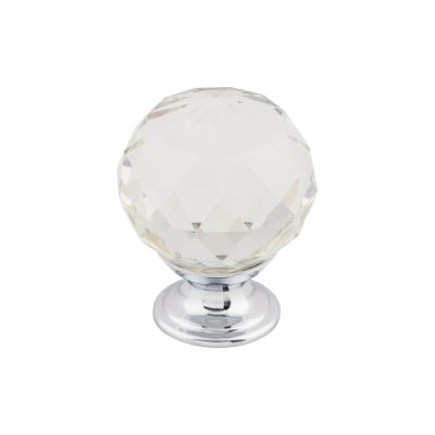 Clear Crystal 1 3/8" Diameter Round Knob - Polished Chrome