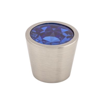 Blue Crystal Center 13/16" Diameter Round Knob - Brushed Satin Nickel