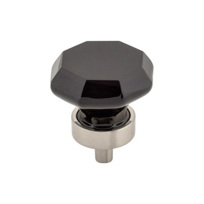 Black Octagon Crystal 1 3/8" Diameter Round Knob - Brushed Satin Nickel