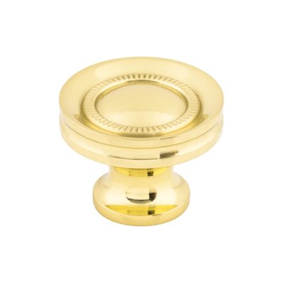 Button Faced 1 1/4" Diameter Round Knob - Polished Brass
