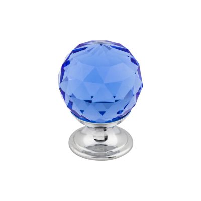 Blue Crystal 1 1/8" Diameter Round Knob - Polished Chrome
