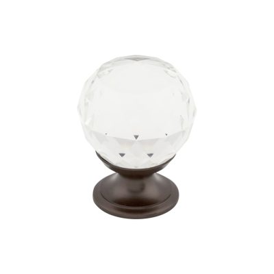 Clear Crystal 1 1/8" Diameter Round Knob - Oil Rubbed Bronze