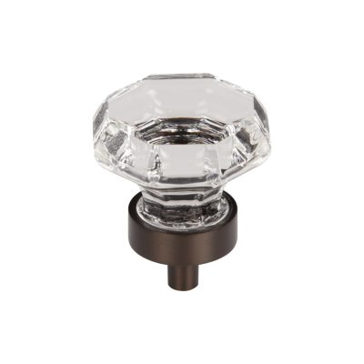 Clear Octagon Crystal 1 3/8" Diameter Round Knob - Oil Rubbed Bronze