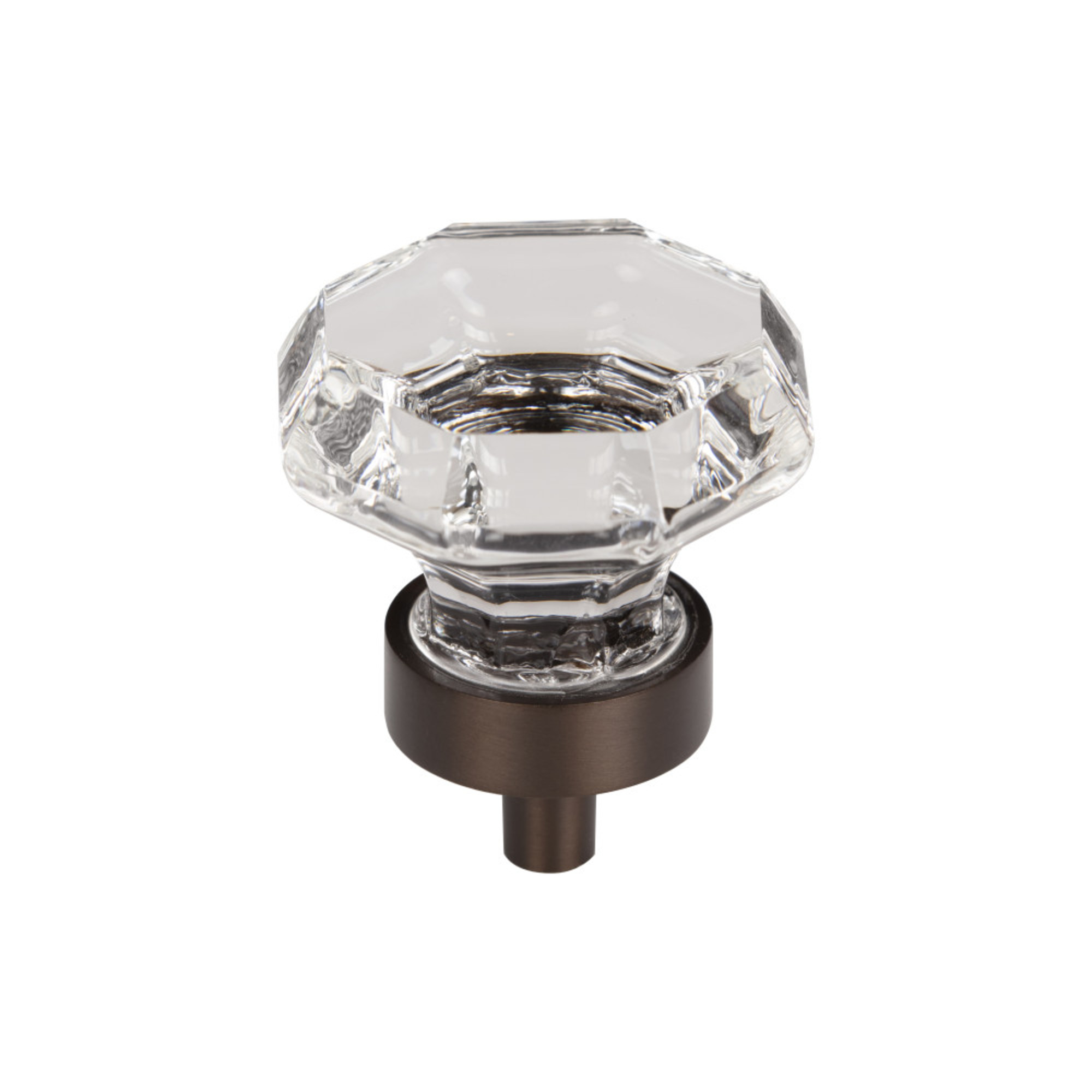 Clear Octagon Crystal 1 3/8" Diameter Round Knob - Oil Rubbed Bronze