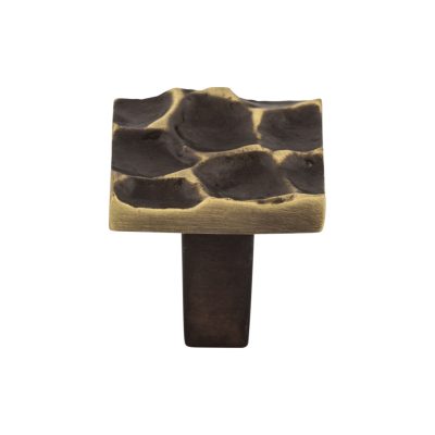 Cobblestone 1 1/8" Length Square Knob - Brass Antique