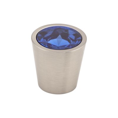 Blue Crystal Center 1 1/16" Diameter Round Knob - Brushed Satin Nickel
