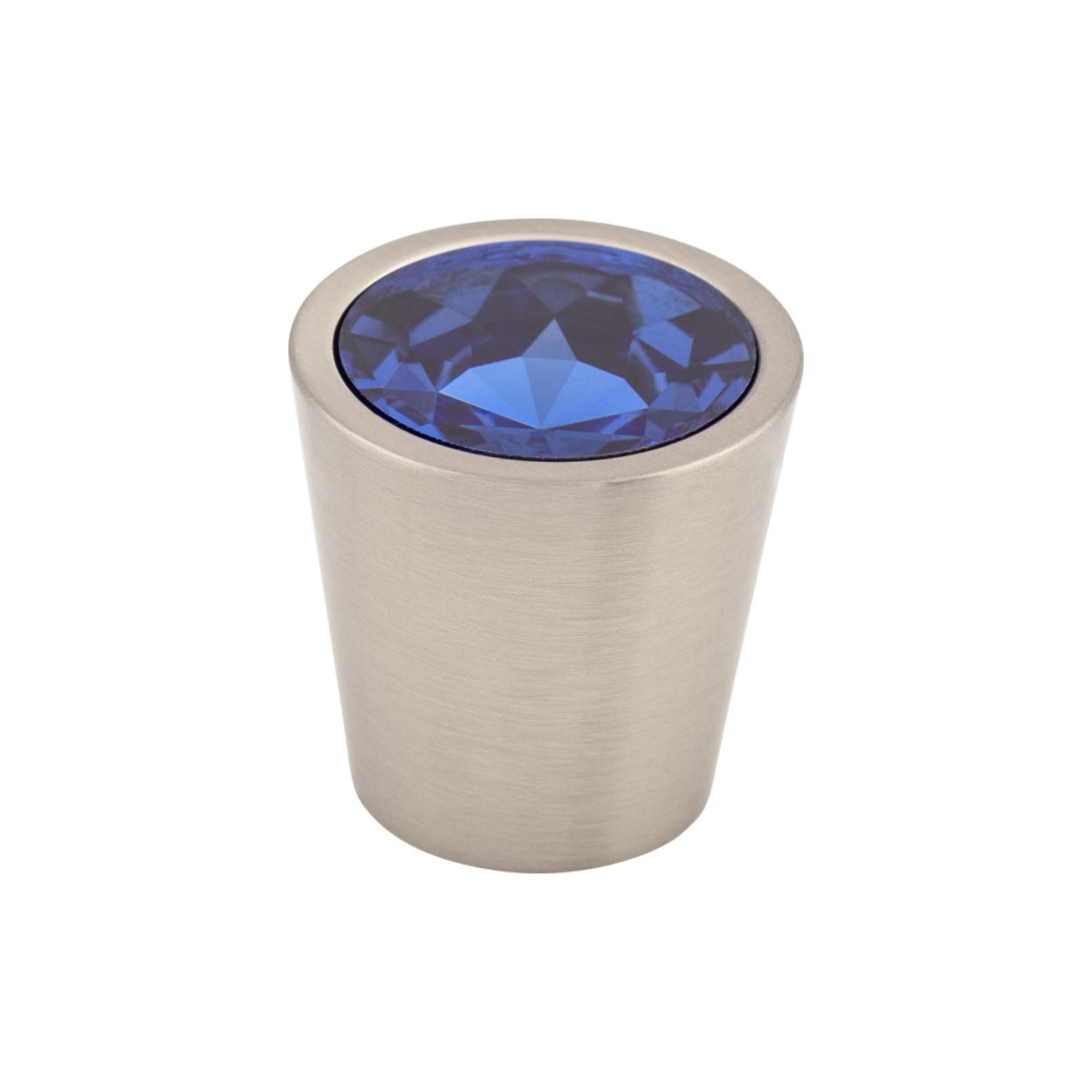 Blue Crystal Center 1 1/16" Diameter Round Knob - Brushed Satin Nickel