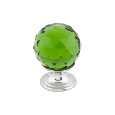 Green Crystal 1 1/8" Diameter Round Knob - Polished Chrome