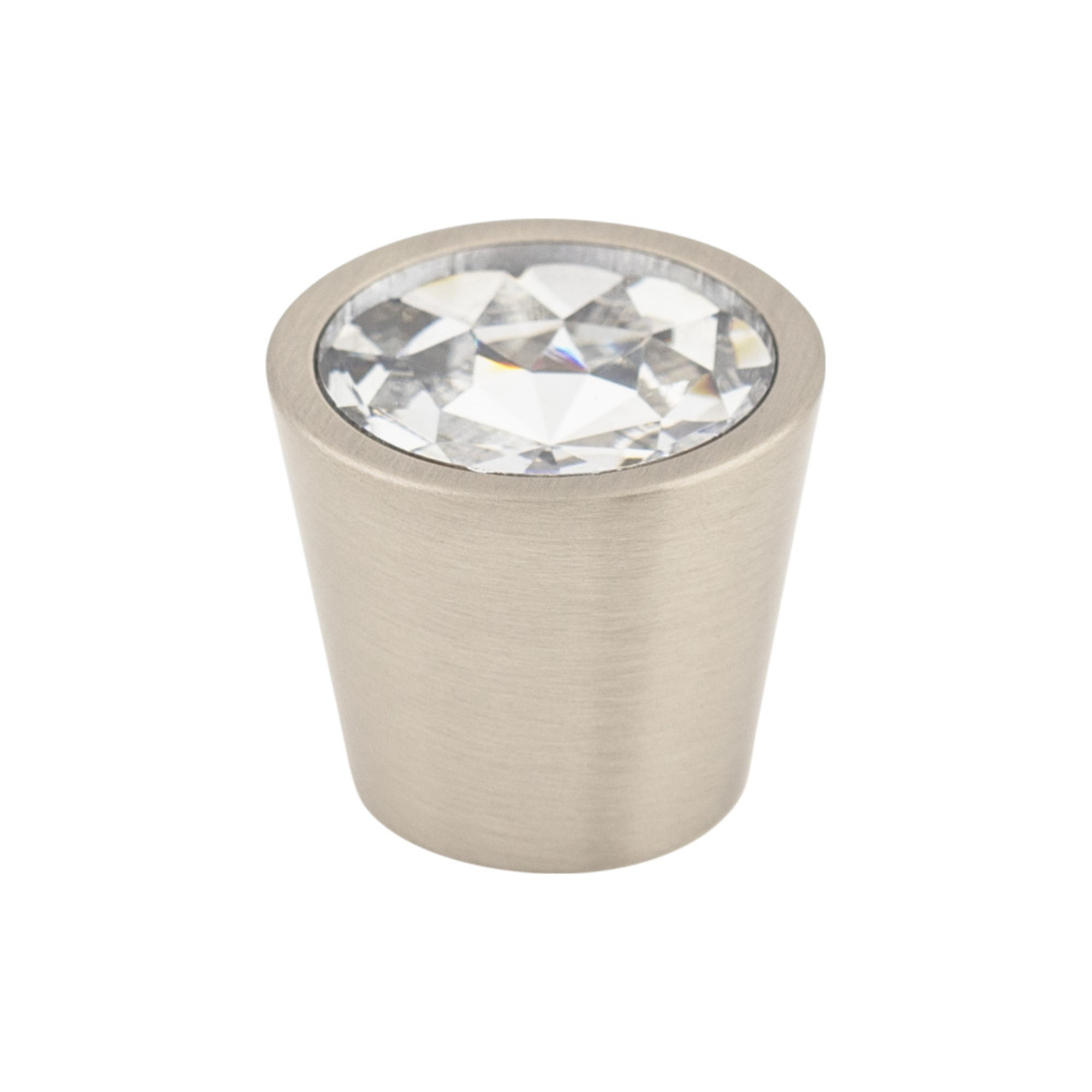 Clear Crystal Center 13/16" Diameter Round Knob - Brushed Satin Nickel