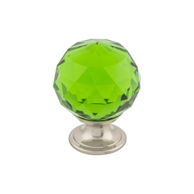 Green Crystal 1 3/8" Diameter Round Knob - Brushed Satin Nickel