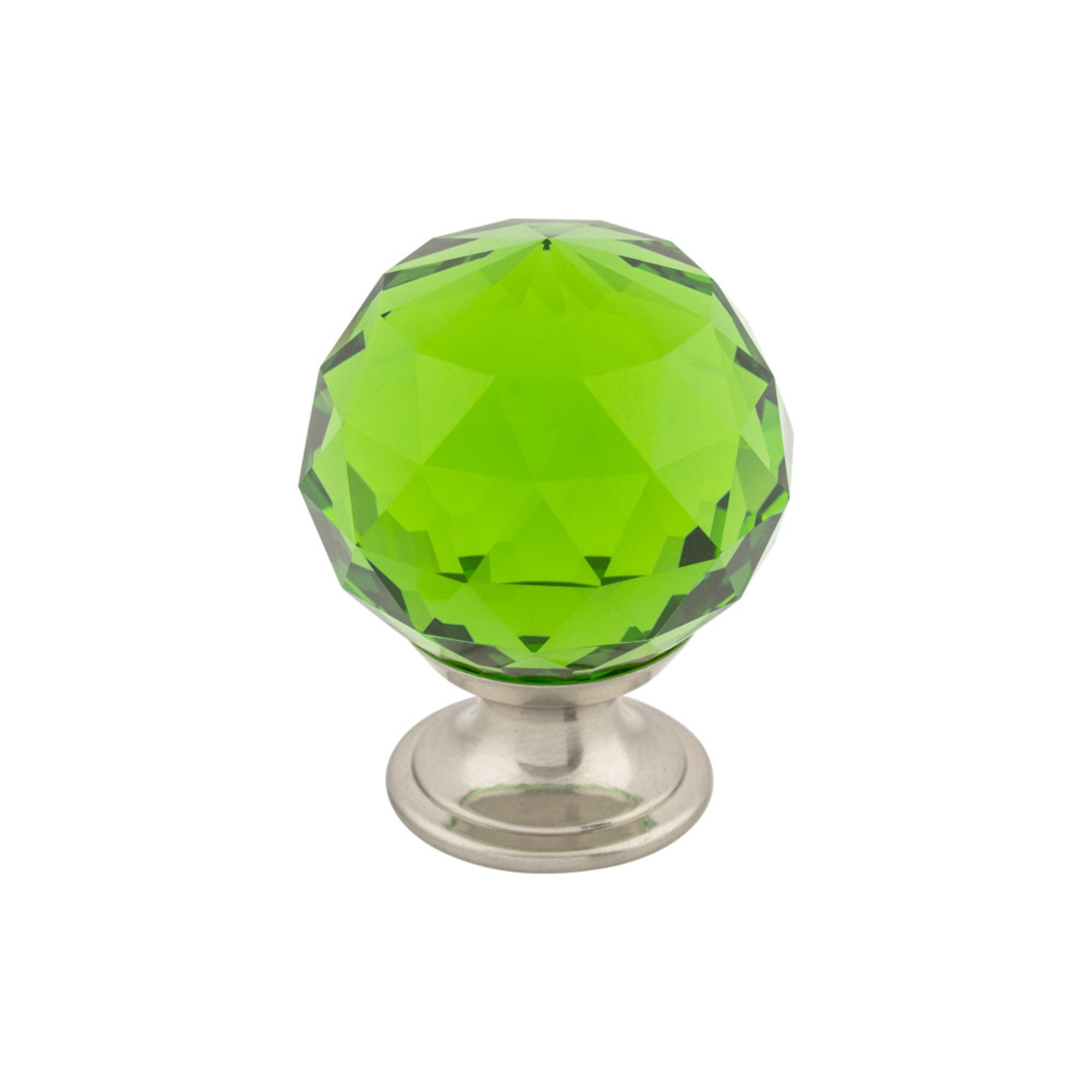 Green Crystal 1 3/8" Diameter Round Knob - Brushed Satin Nickel