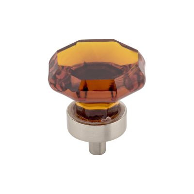Wine Octagon Crystal 1 3/8" Diameter Round Knob - Brushed Satin Nickel