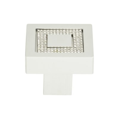Crystal 1 3/8" Length Square Knob - Matte Chrome