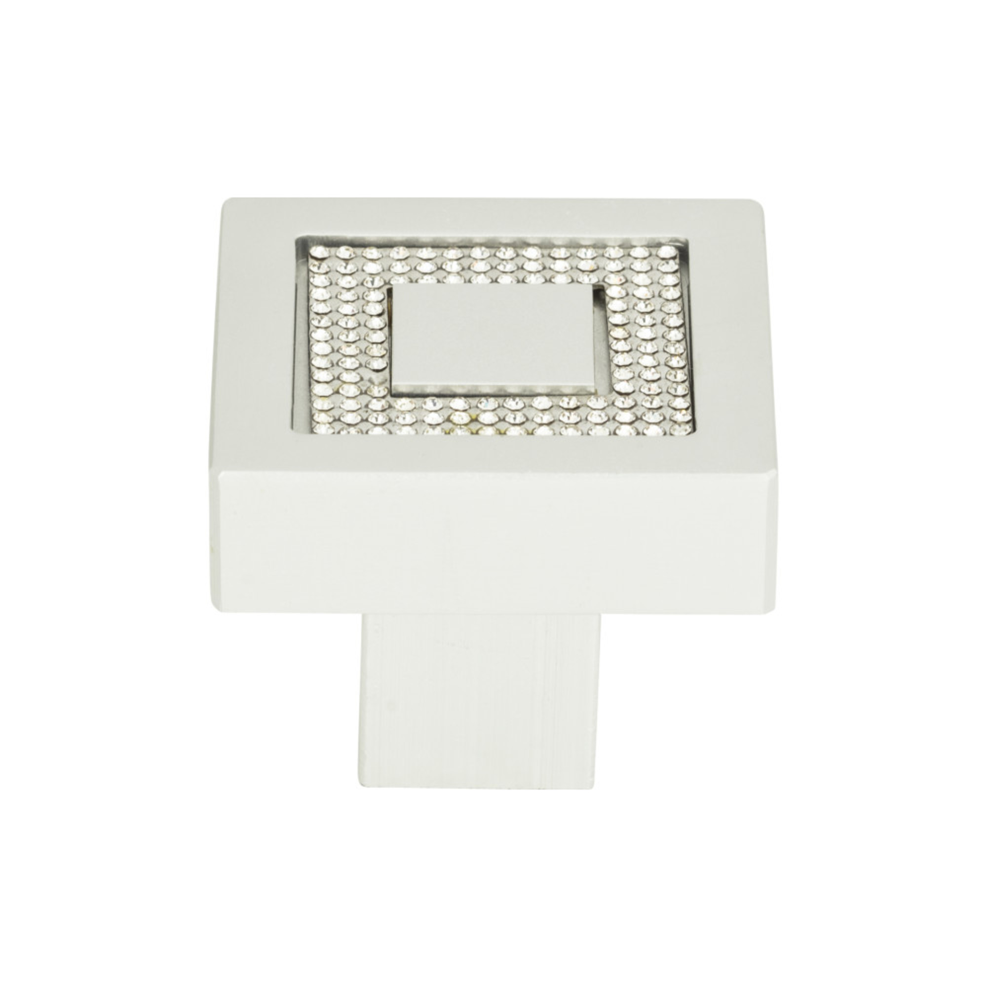 Crystal 1 3/8" Length Square Knob - Matte Chrome